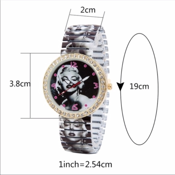 Rhinestone Marilyn Monroe Print Elastic Watch NWT - Picture 8 of 8